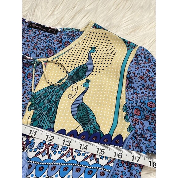 R. Vivimos Dress Artsy Colorful Boho Peacock Blue Floral V-Neck Bold Size 2 - Picture 4 of 12